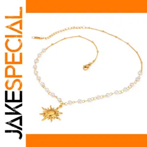 Sun Pendant Necklace with Pearls and Gold Finish