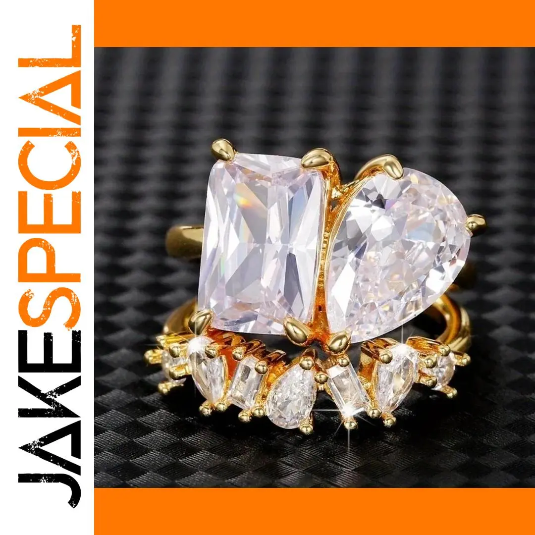 Gold Geometric Butterfly Ring with Zircon Accents 1 Gold Geometric Butterfly Ring with Zircon Accents