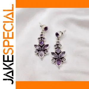 Geometric Purple Stone Drop Earrings