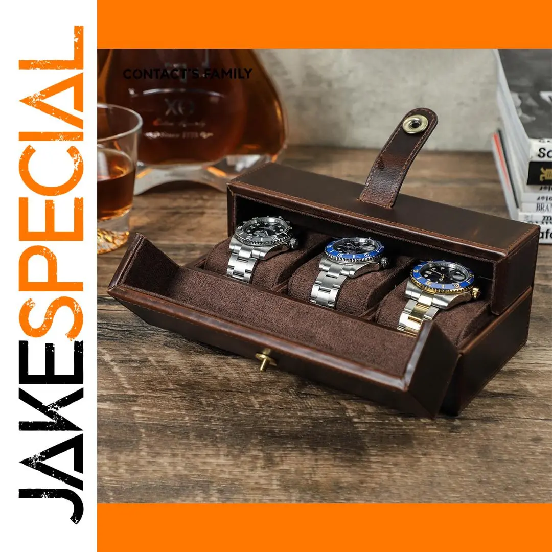 Coffee Leather Watch Case with 3 Slots 1 Coffee Leather Watch Case with 3 Slots
