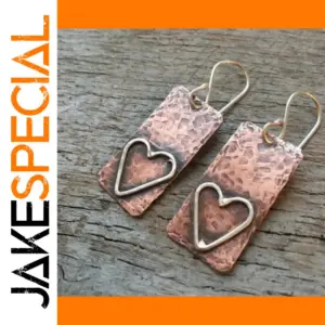 Vintage Copper Square Heart Drop Earrings for Women