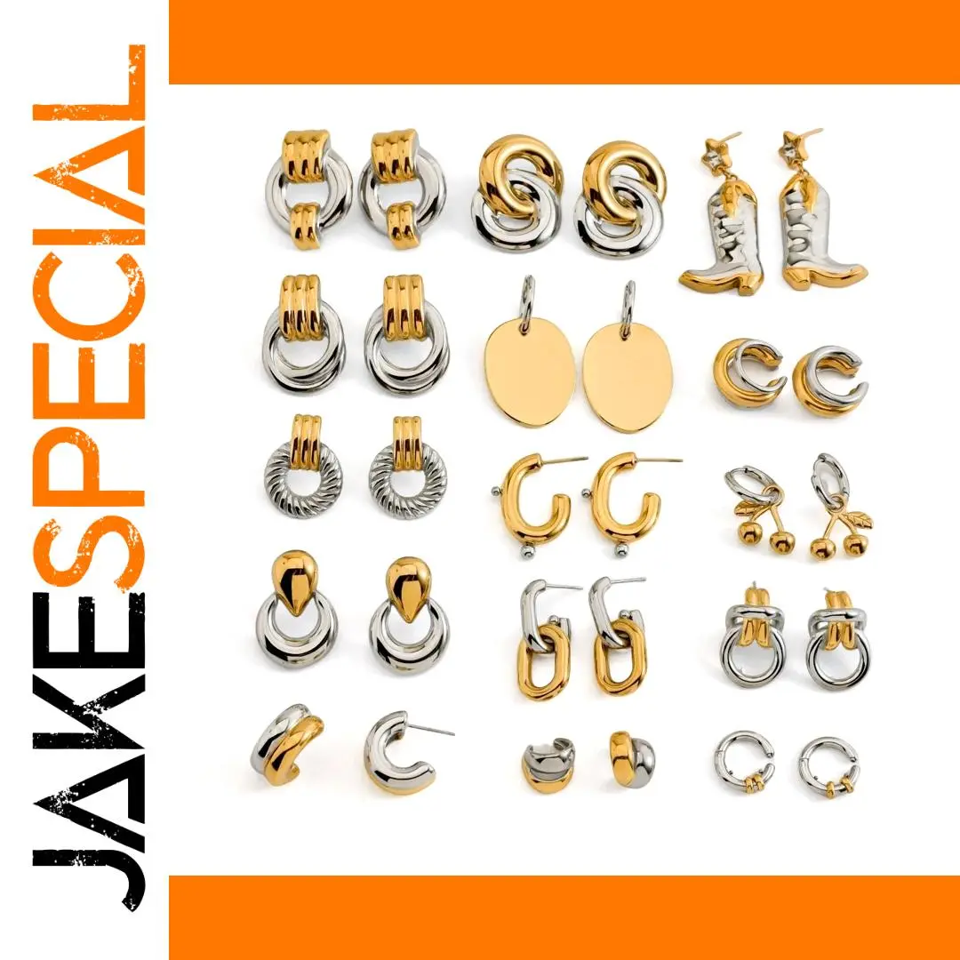 Two-Tone Stainless Steel Geometric Earrings 1 Two-Tone Stainless Steel Geometric Earrings