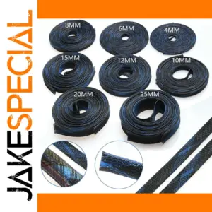 Braided Cable Sleeve 20m 25mm Black/Blue