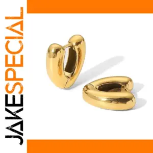 Heart-Shaped Gold Stainless Steel Hoop Earrings