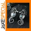 Vintage Seahorse Drop Earrings with Blue Gem