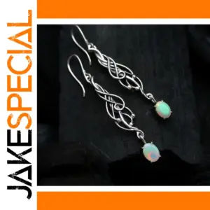 Vintage Silver Dangle Earrings with Green Stone
