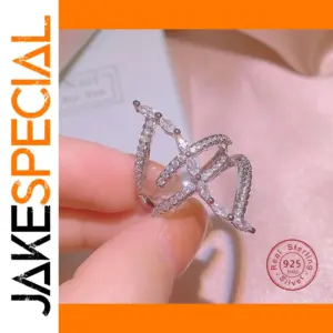 Sterling Silver Angel Wing Ring with Zircon Stones