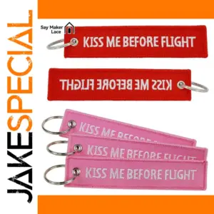 Kiss Me Before Flight Keychain in Red or Pink