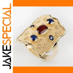 Bold Gold Unisex Geometric Ring with Zircons