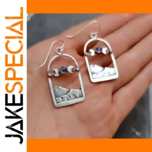 Vintage Purple Stone Earrings with Moon and Mountain Carvings