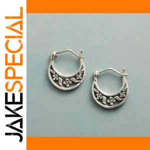 Vintage Silver Floral Hoop Earrings for Women