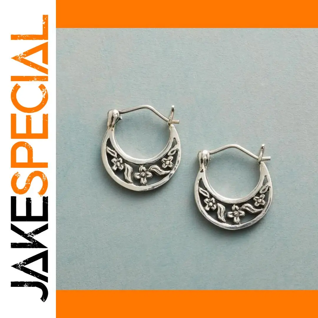 Vintage Silver Floral Hoop Earrings for Women 1 Vintage Silver Floral Hoop Earrings for Women