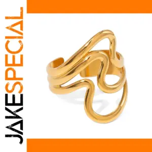 Gold Ripple Open Stainless Steel Ring JDRW2407013