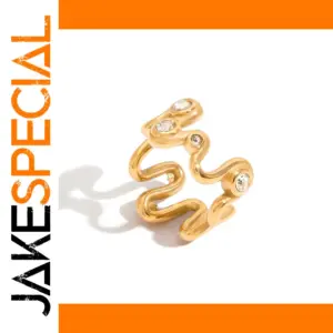 Stainless Steel Wave Ring with Zirconia