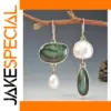 Vintage Green Pearl Drop Earrings for Women