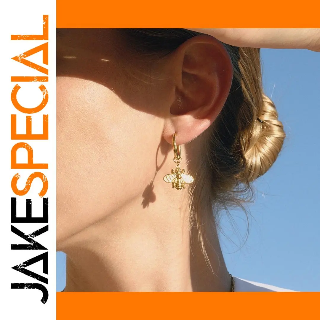 Gold Stainless Steel Bee Earrings for Women 1 Gold Stainless Steel Bee Earrings for Women