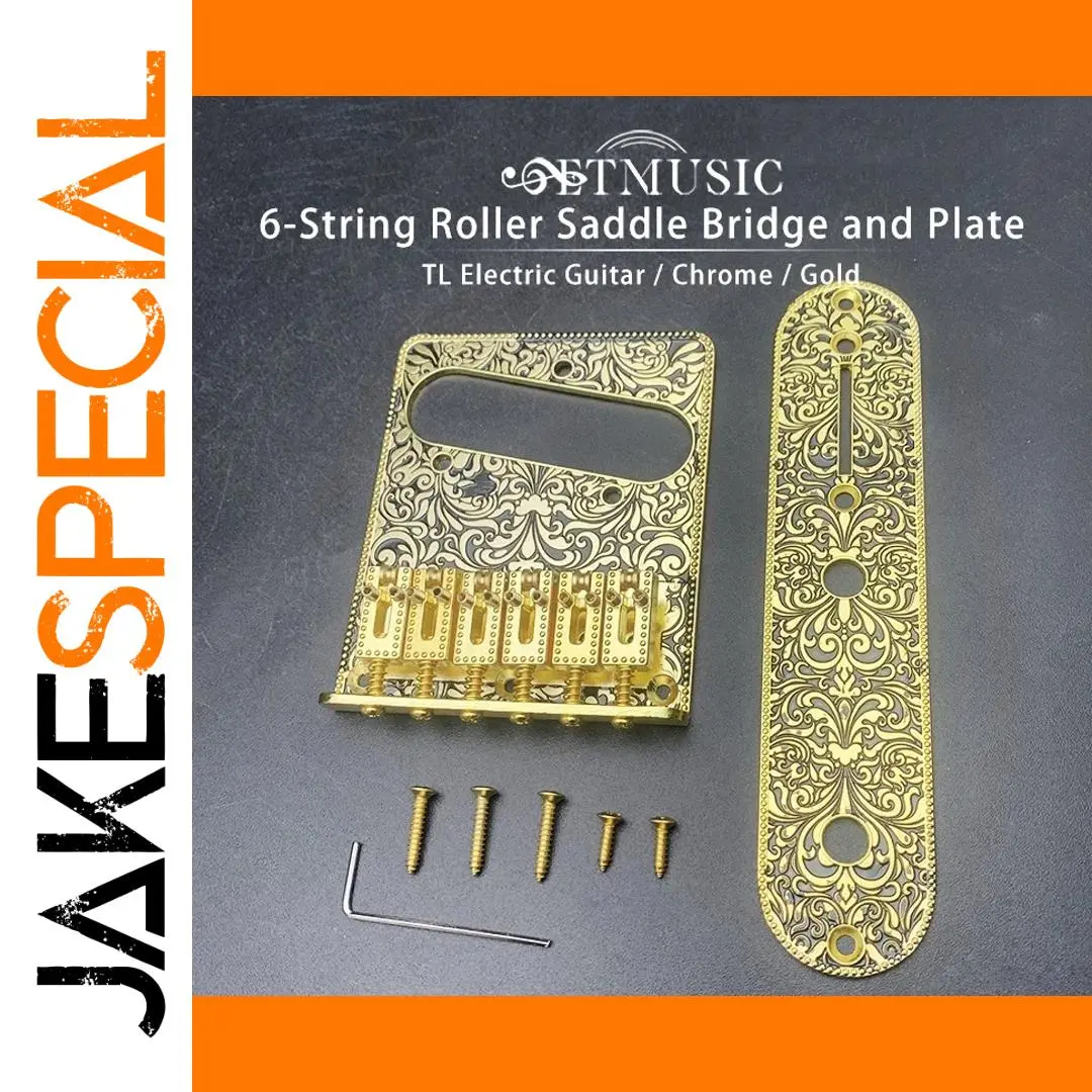 Vintage 6-String Roller Saddle Bridge Set in Gold or Chrome 1 Vintage 6-String Roller Saddle Bridge Set in Gold or Chrome
