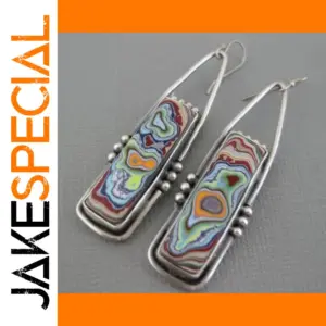 Vintage Silver Dangle Earrings with Colorful Glass Stones