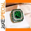 Elegant Green Emerald Silver Women's Ring