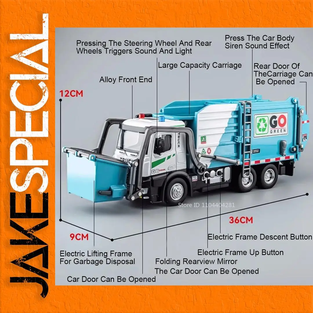 Blue Electric Garbage Truck Model 36cm 1 Blue Electric Garbage Truck Model 36cm