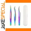 Iridescent Stainless Steel Eyelash Tweezers Set