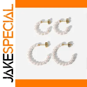 Stainless Steel Pearl Hoop Earrings Model JDE201396