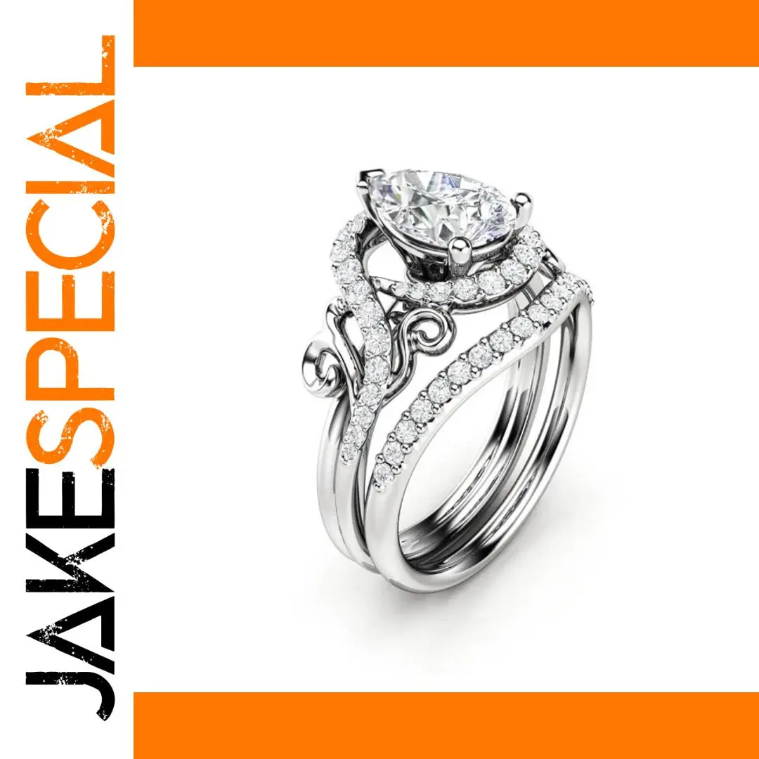 Silver Geometric Ring with White Zircon Accents 1 Silver Geometric Ring with White Zircon Accents