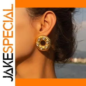 Stainless Steel Gold-Tone Earrings with Rhinestones