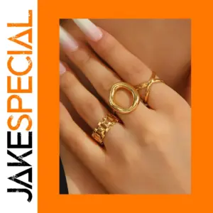 Stylish Set of Three Gold Geometric Rings