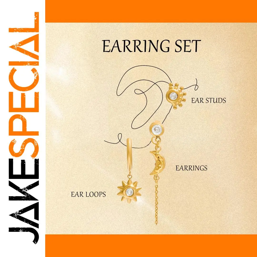 Gold Stainless Steel Earring Set with Zircon Stones 1 Gold Stainless Steel Earring Set with Zircon Stones
