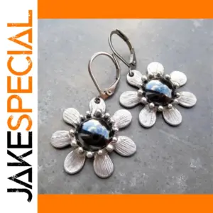 Vintage Silver and Black Stone Drop Earrings