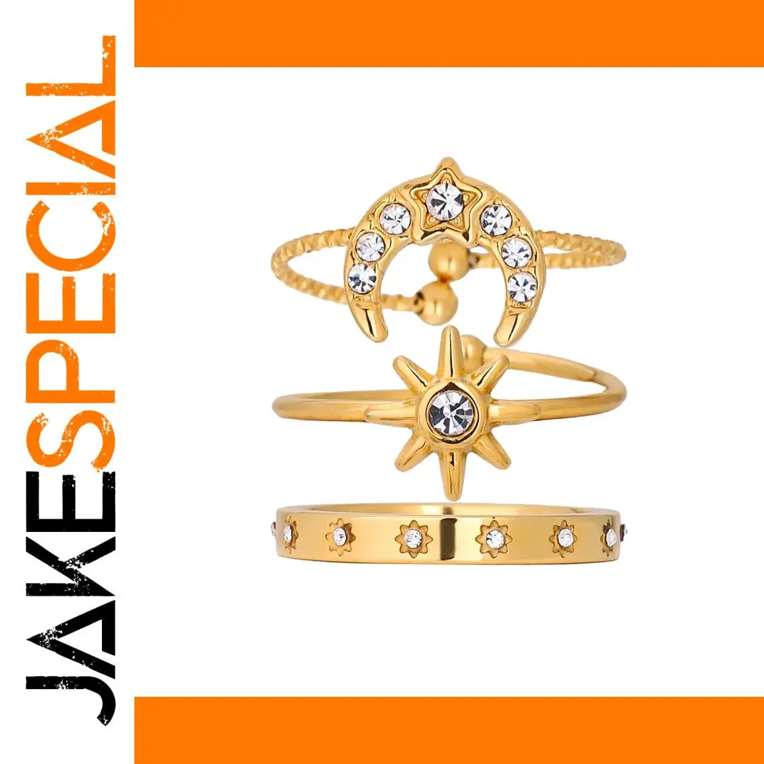 Celestial Sun & Moon Stainless Steel Rings Set 1 Celestial Sun & Moon Stainless Steel Rings Set