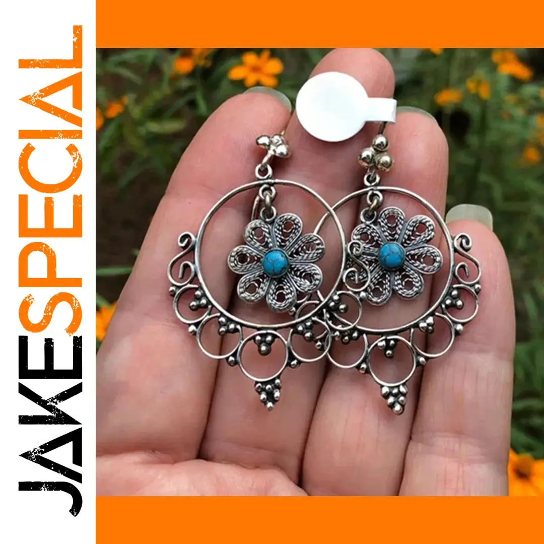 Vintage Silver Dangle Earrings with Turquoise 1 Vintage Silver Dangle Earrings with Turquoise