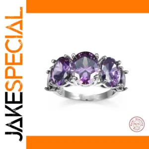 925 Silver Zircon Ring with Green or Purple Stones