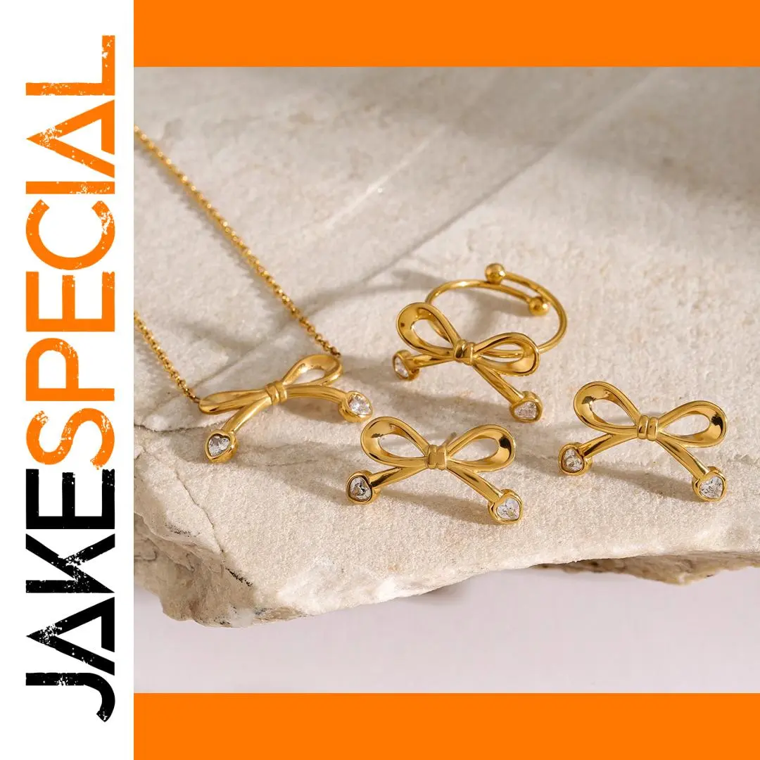 Stainless Steel Gold-Tone Bowknot Jewelry Set 1 Stainless Steel Gold-Tone Bowknot Jewelry Set