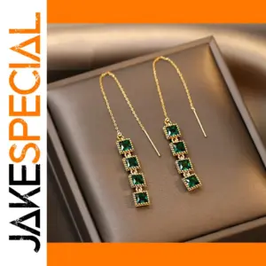 Gold Green Zircon Kimono Earrings
