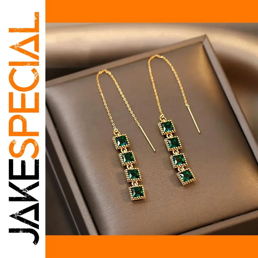 Gold Green Zircon Kimono Earrings 1 Gold Green Zircon Kimono Earrings