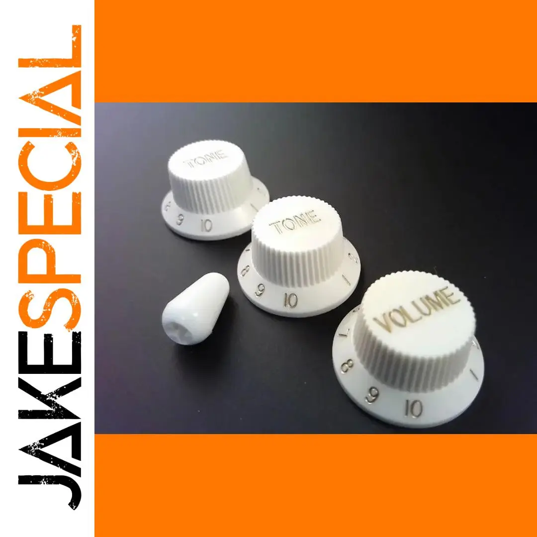 White Control Knob and Switch Tip Set for Fender Strat 1 White Control Knob and Switch Tip Set for Fender Strat