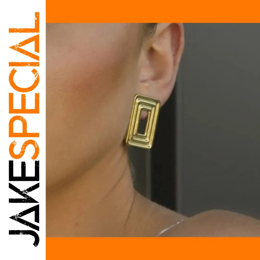 Gold Stainless Steel Square Earrings JDEW2404023 1 Gold Stainless Steel Square Earrings JDEW2404023