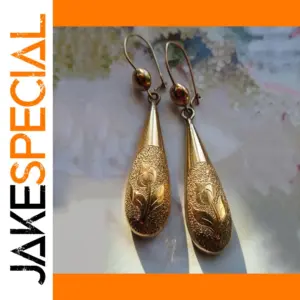 Gold Drop Earrings with Floral Carvings