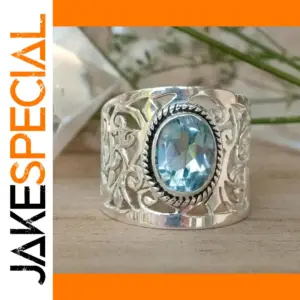 Silver Cocktail Ring with Sea Blue Stones