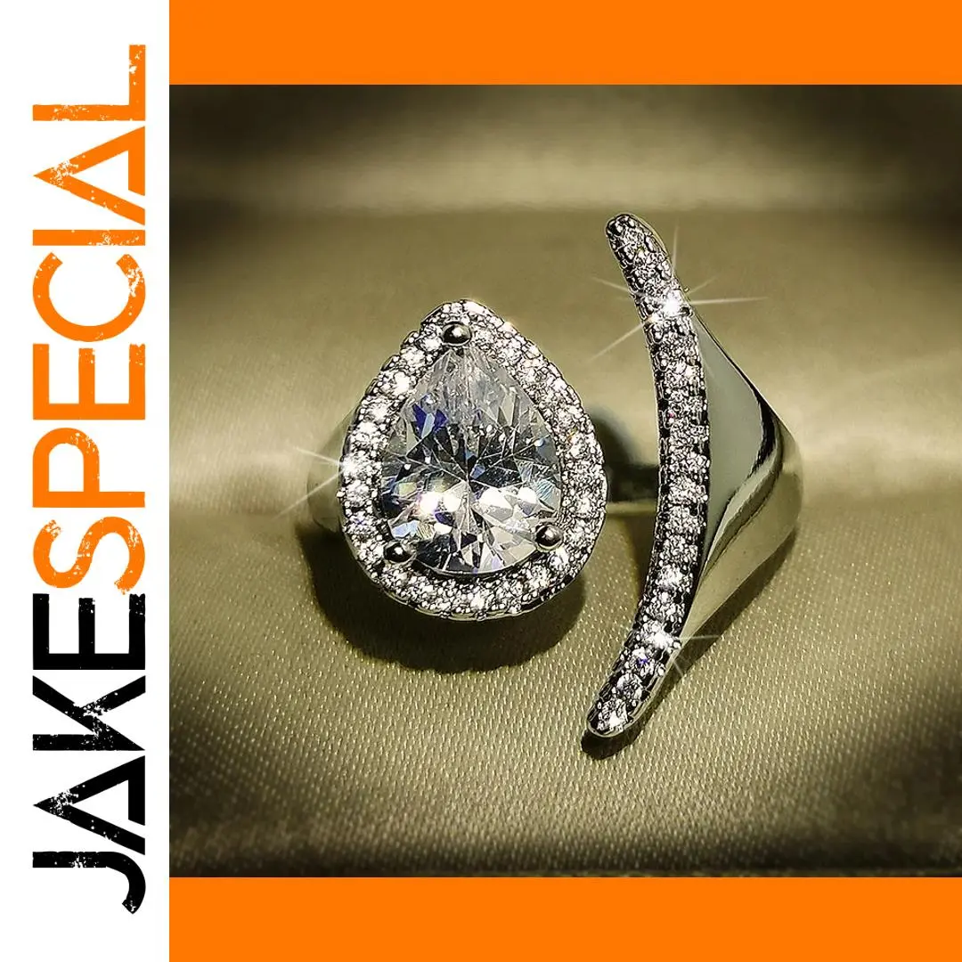 Water Drop Zircon Sterling Silver Ring for Women 1 Water Drop Zircon Sterling Silver Ring for Women