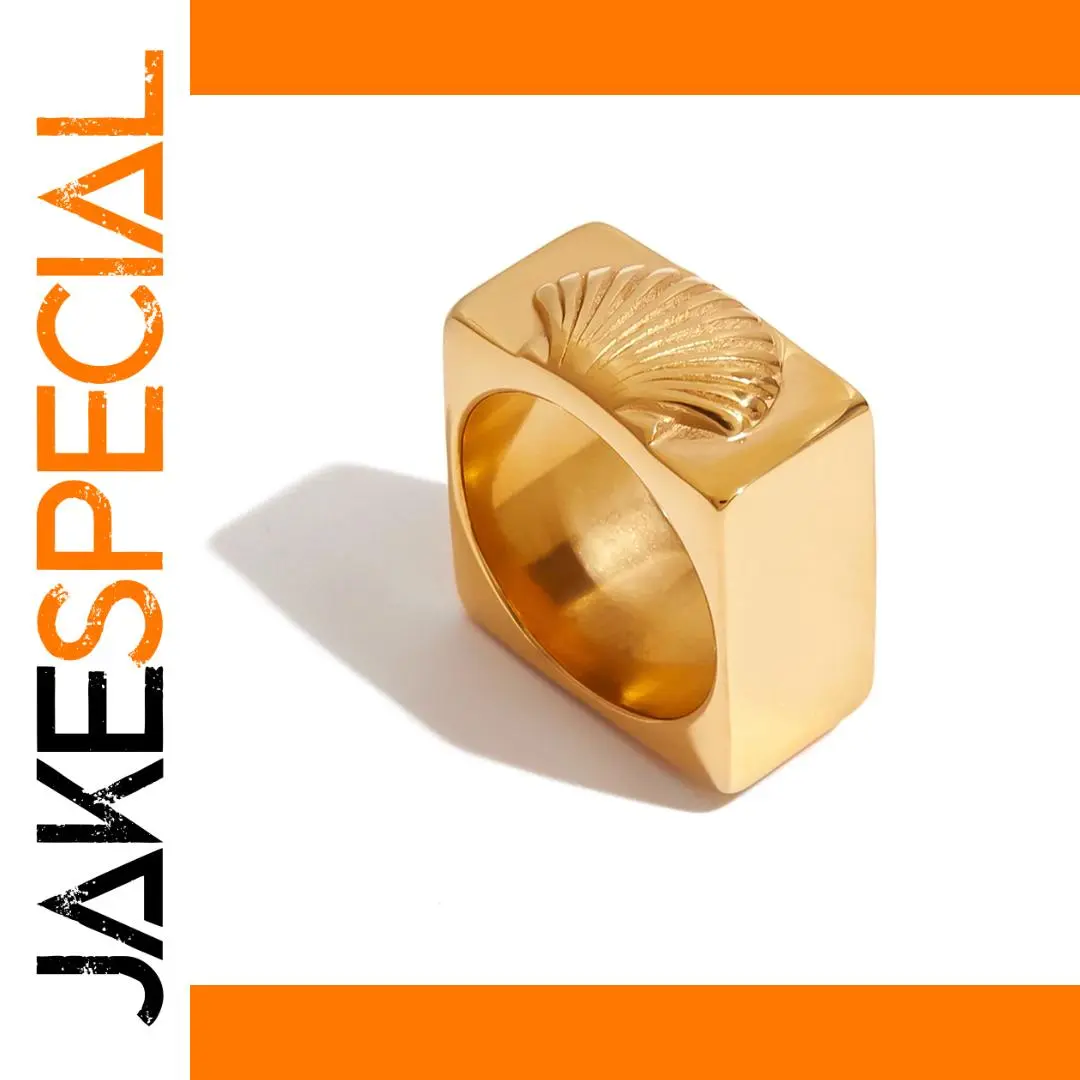 Elegant Gold Stainless Steel Ring with Scallop Shell 1 Elegant Gold Stainless Steel Ring with Scallop Shell