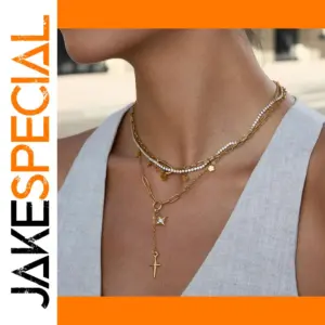 Gold Stainless Steel Layered Necklace Set for Women