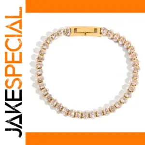 Elegant Gold-Tone Stainless Steel Zirconia Bracelet