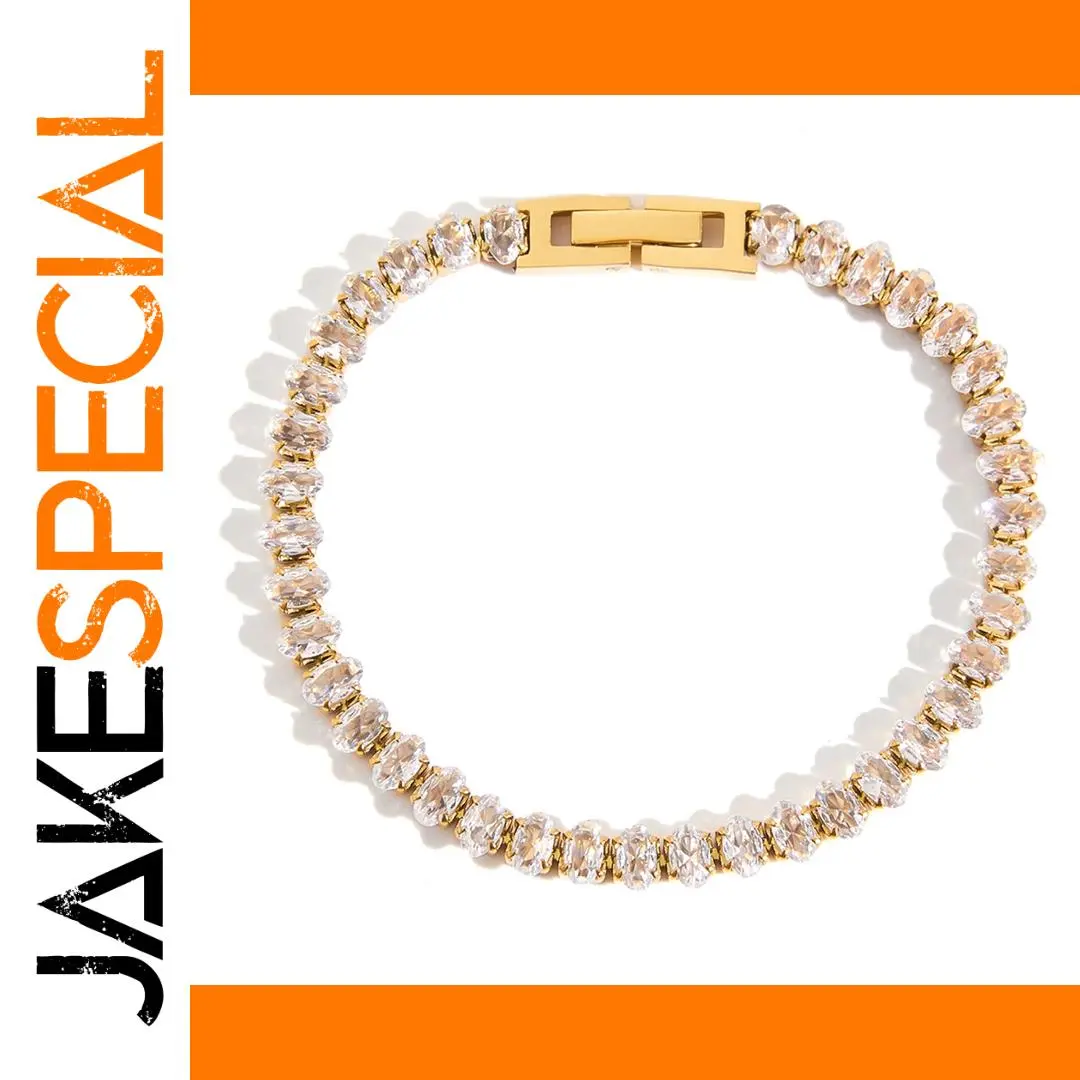 Elegant Gold-Tone Stainless Steel Zirconia Bracelet 1 Elegant Gold-Tone Stainless Steel Zirconia Bracelet