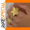 Stainless Steel Gold-Tone Flower Ring