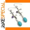 Vintage Turquoise Drop Earrings with Purple Accents