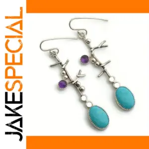 Vintage Turquoise Drop Earrings with Purple Accents