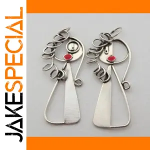 Vintage Silver Artistic Face Dangle Earrings